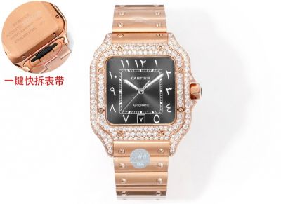 THB Factory Cartier Santos Middle East Version Tape Rose gold steel case with White diamonds diameter 39.8mm watch